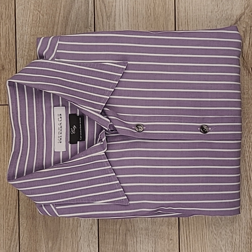 VERSACE COLLECTION‎ City Purple White Striped Cotton Sz 17.5 Mens Dress Shirt